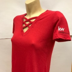 Ladies Red Caged Front Tee